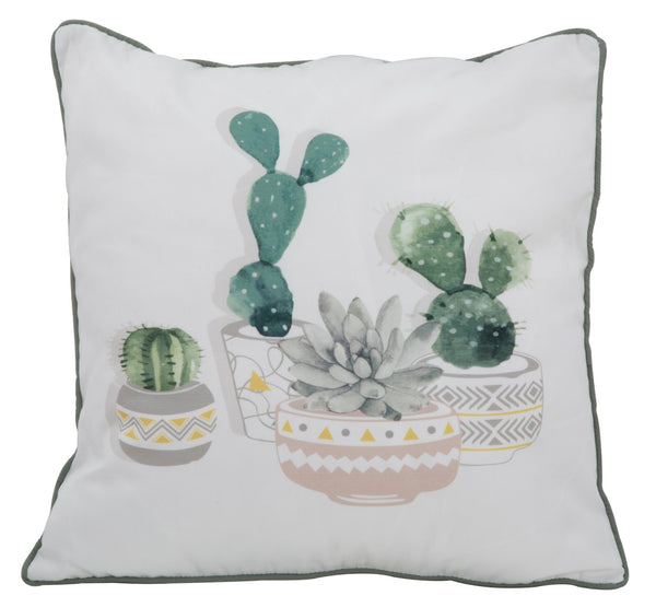 prezzo Coussin Cactus 45x45 cm en Polyester Blanc et Vert