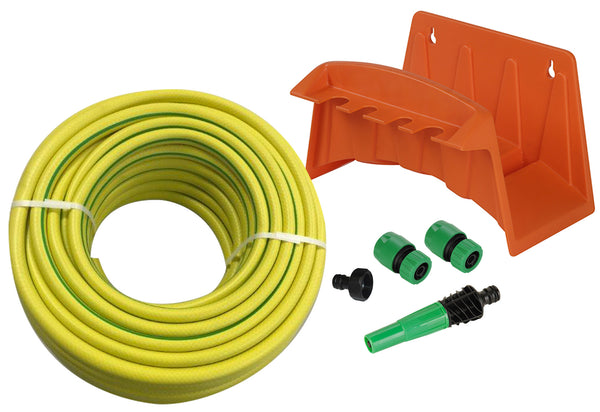 online Kit support de tuyau mural en polypropylène avec tuyau de 25 m et accessoires orange