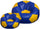 Pouf poire Ø100 cm en similicuir avec repose-pieds Baselli ballon de football bleu et jaune