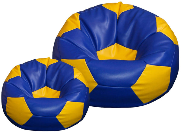 Pouf poire Ø100 cm en similicuir avec repose-pieds Baselli ballon de football bleu et jaune acquista