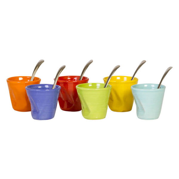 online Set de 6 tasses à café froissées en grès + cuillères multicolores Kaleidos