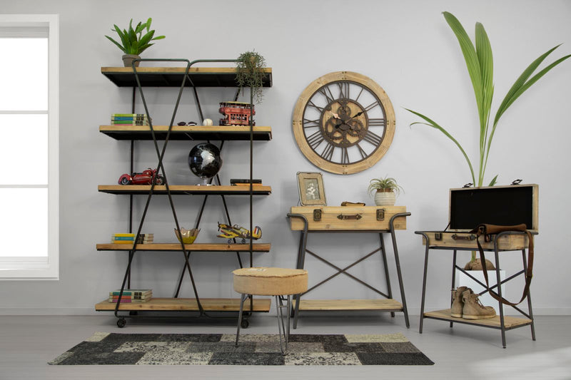 Libreria Trox 119,5x44x187 cm Legno di Abete e MDF e FERRO Marrone e Grigio-8