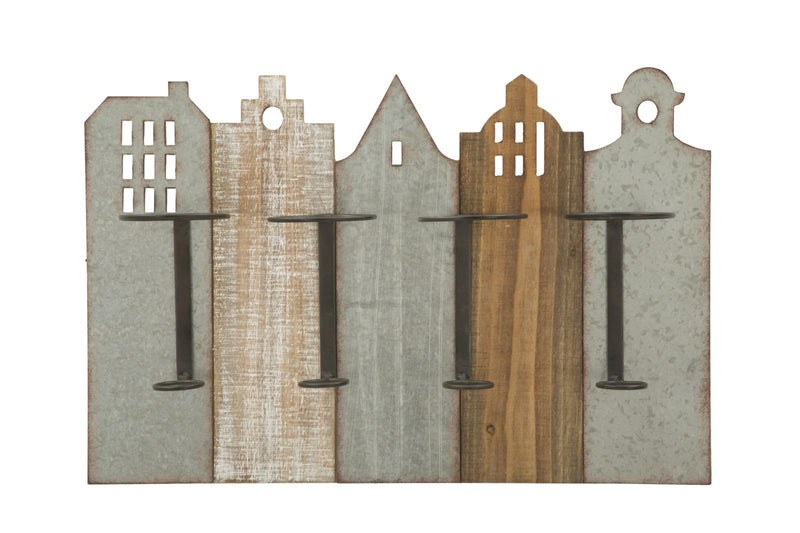 Porta Bottiglie da Muro City 60x12x40 cm in Ferro e MDF-1