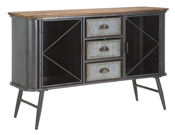 Armoire Illinois 120x35x77 cm en fer et bois de sapin gris et gris et naturel acquista