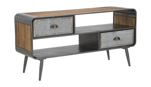 sconto Meuble TV Illinois 120,5x40x61 cm en fer et bois de sapin gris et naturel