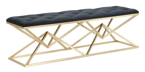sconto Banc Double Piramid 140x40x45 cm en Fer et Éponge et Polyester Noir et Or