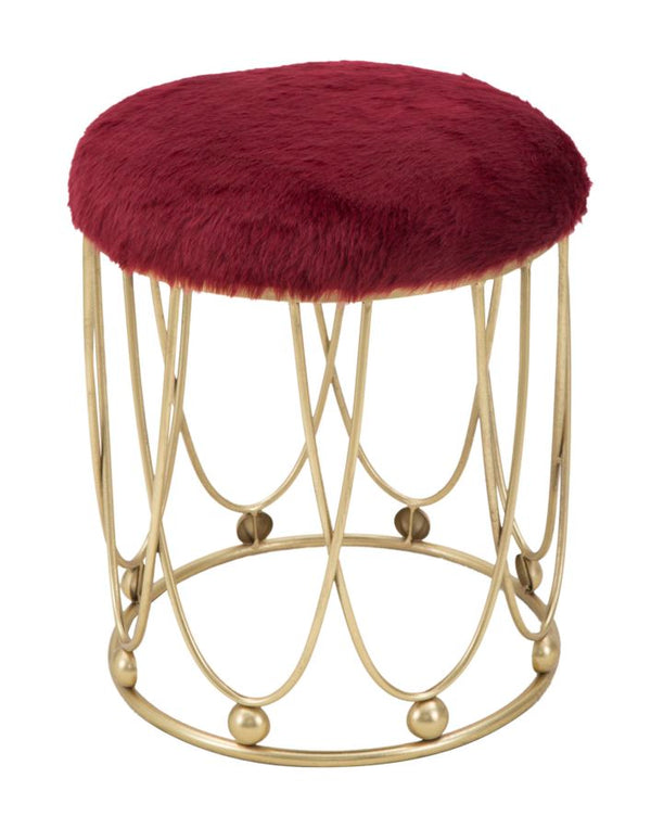 online Tabouret Amélie Bordeaux Ø40,5x46,5 cm en Fer et Éponge et Polyester Bordeaux et Doré