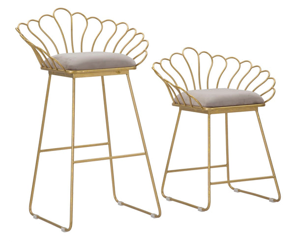 Tabouret Glam Flower Gris 57x52x94-56x48x72,50 cm en Fer et Éponge et Tissu Doré et Gris prezzo