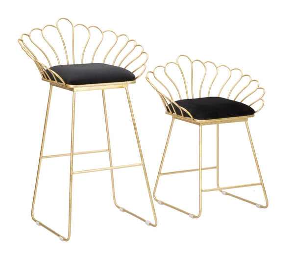 Tabouret Glam Flower Noir 57x52x94-56x48x72,50 cm en Fer et Polyester et Éponge Noir et Or sconto