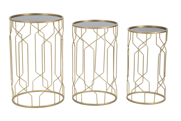Glam Lignes Tris Ø40x63-35x57,5-30x53,5 cm Tables en Fer et Verre Doré online