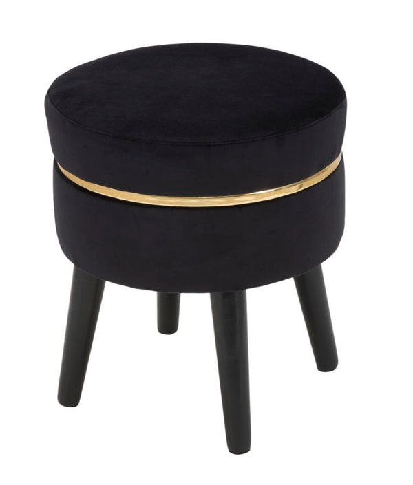 online Tabouret Paris Noir Ø35x40,5 cm en Bois Éponge et Polyester Noir et Or