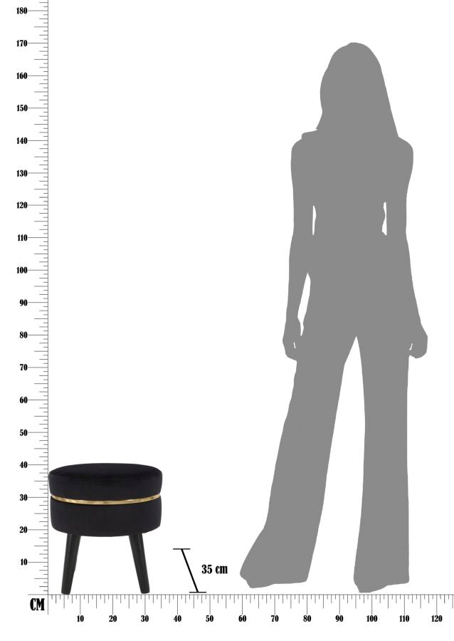 Sgabello Paris Nero Ø35x40,5 cm in Legno Spugna e Poliestere Nero e Oro-8