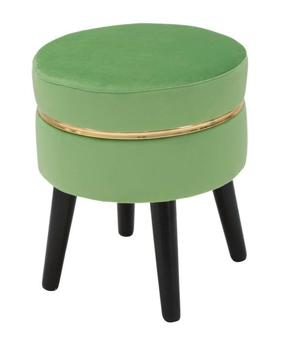 sconto Tabouret Paris Vert Clair Ø35x40,5 cm en Bois Éponge et Polyester Vert et Or