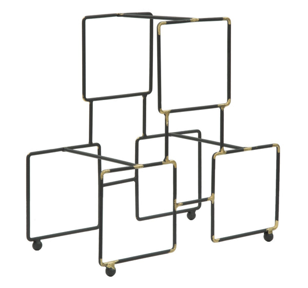 prezzo Porta Bottiglie 3 Posti Bright 25x15x27 cm in Ferro Nero e Oro