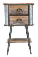 Comodino 2 Cassetti Bronxs 43,5x36,5x72,5 cm in Ferro e Legno di Abete Nero e Grigio-2