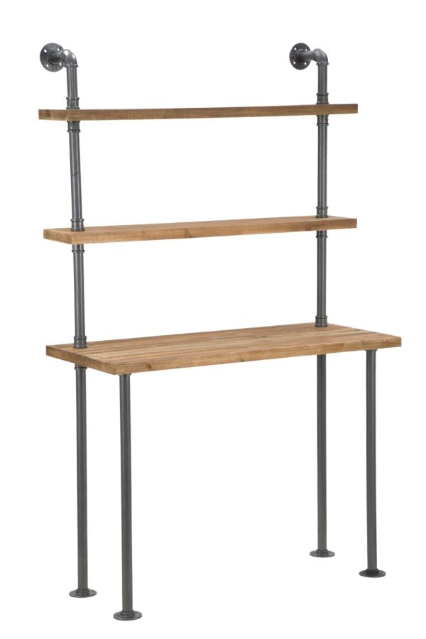 Bureau Manhattan avec étagères 100x45x165,5 cm Bois de sapin et fer gris et marron acquista