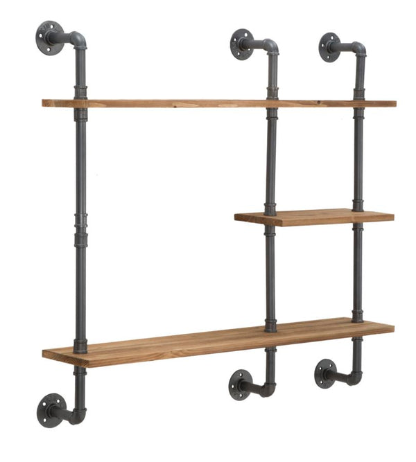 sconto Manhattan Etagères Murales 100x23x98 cm Bois de Sapin et Fer Gris et Marron