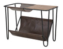 Tavolinetto Porta Giornali Simply 83,5x42x61 cm in Ferro e Legno di Abete e PU Nero e Marrone-2