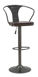 Sgabello Imbottito Detroit 51x48x86-108 cm in Ferro e Spugna e PU Marrone e Grigio-1