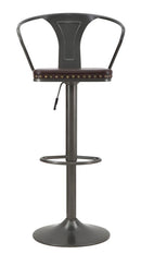 Sgabello Imbottito Detroit 51x48x86-108 cm in Ferro e Spugna e PU Marrone e Grigio-2