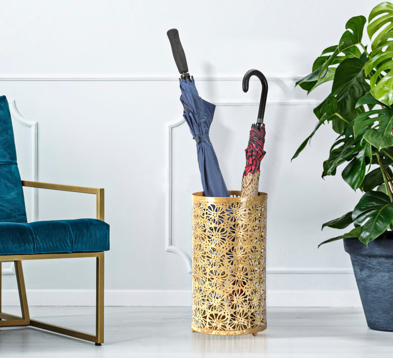 Porta Ombrelli Fiori Glam Ø24x42 cm in Ferro Oro-6