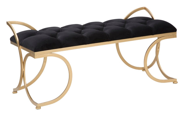 Banc Glam Luxy Noir 103x43x47 cm en Fer et MDF et Éponge et Polyester Noir et Or acquista