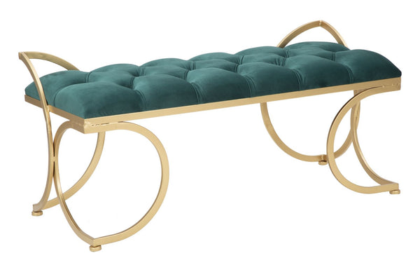 Banc Glam Luxy Vert 103x43x47 cm en Fer et MDF et Éponge et Polyester Vert et Or sconto