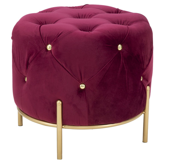 Pouf Diamant Glam Bordeaux Ø45x40 cm en Fer et MDF et Eponge et Polyester Bordeaux et Or prezzo
