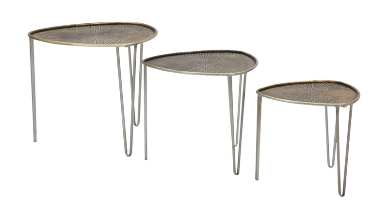 Tavolinetti Delhi Set 3 Pz Ø53,5x54x47-45,5x46x41-38x38x35 cm in Ferro Nero e Bronzo-2
