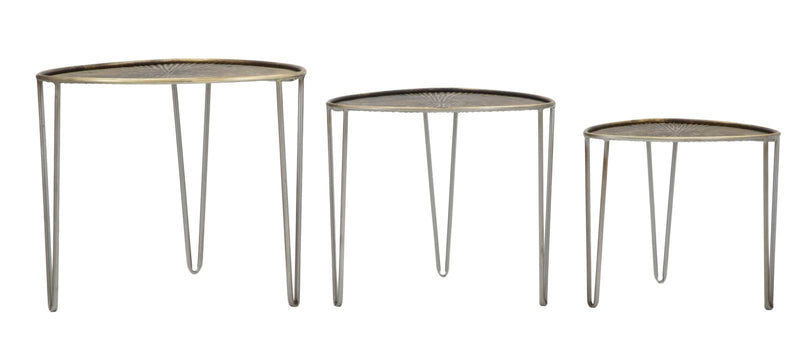 Tavolinetti Delhi Set 3 Pz Ø53,5x54x47-45,5x46x41-38x38x35 cm in Ferro Nero e Bronzo-3