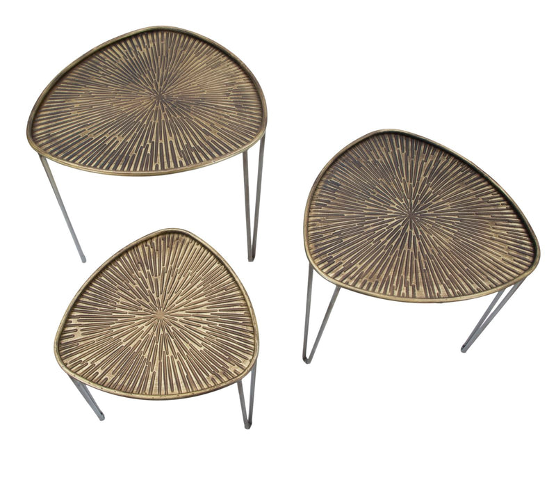 Tavolinetti Delhi Set 3 Pz Ø53,5x54x47-45,5x46x41-38x38x35 cm in Ferro Nero e Bronzo-6
