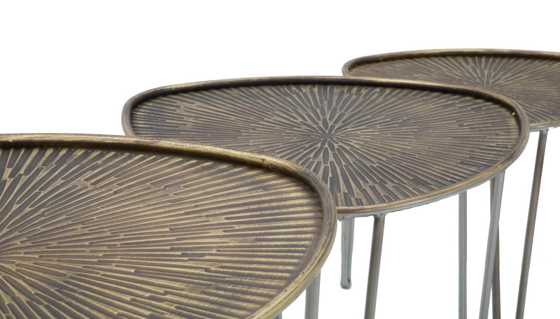 Tavolinetti Delhi Set 3 Pz Ø53,5x54x47-45,5x46x41-38x38x35 cm in Ferro Nero e Bronzo-7