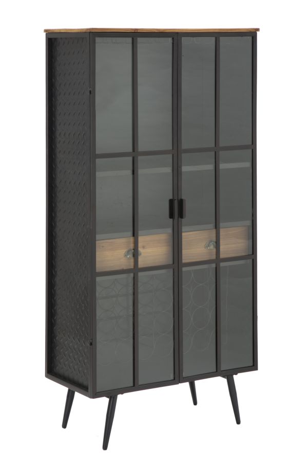 sconto Mobile Iron School Porte-Bouteille 81x42x162,5 cm en Fer et Bois de Sapin Noir et Marron