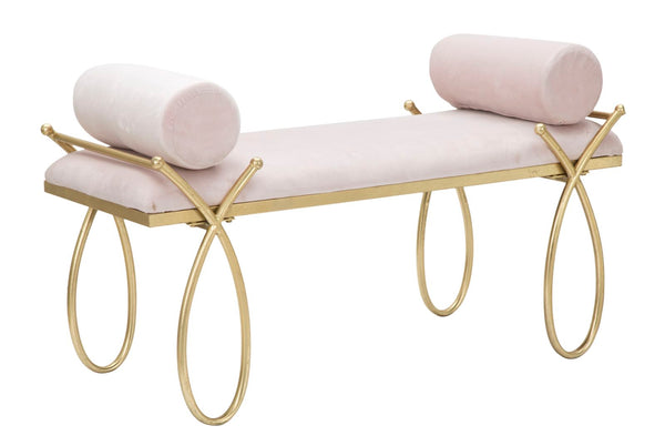 Banc Ruban Rose 112,5x49x53 cm en Fer et MDF et Éponge et Polyester Rose et Or sconto