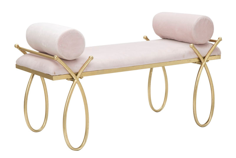 Panca Ribbon Rosa 112,5x49x53 cm in Ferro e MDF e Spugna e Poliestere Rosa e Oro-1