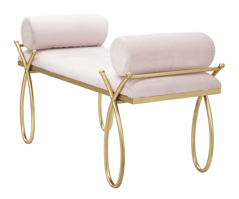Panca Ribbon Rosa 112,5x49x53 cm in Ferro e MDF e Spugna e Poliestere Rosa e Oro-2
