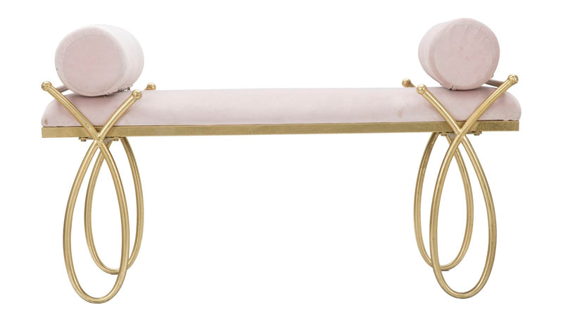 Panca Ribbon Rosa 112,5x49x53 cm in Ferro e MDF e Spugna e Poliestere Rosa e Oro-3