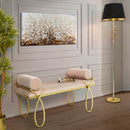 Panca Ribbon Rosa 112,5x49x53 cm in Ferro e MDF e Spugna e Poliestere Rosa e Oro-8