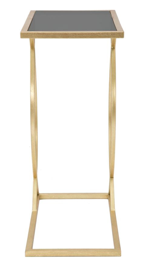 Tavolinetto da Divano Glam 45,5x25,5x60 cm in Ferro e Vetro Nero e Oro-2
