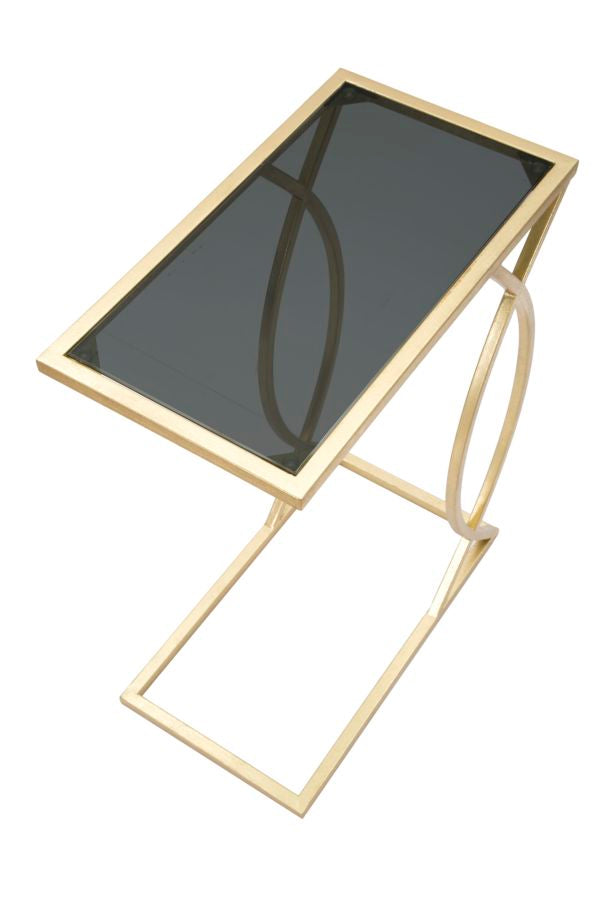 Tavolinetto da Divano Glam 45,5x25,5x60 cm in Ferro e Vetro Nero e Oro-4