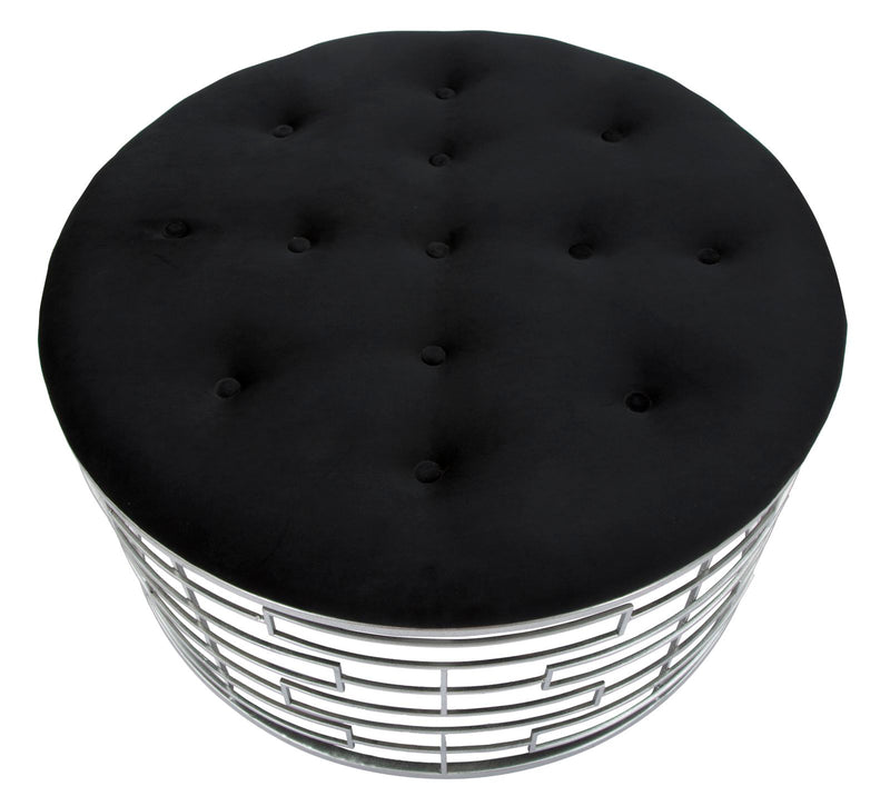 Puff Ice Ø91,5x47 cm in Ferro e MDF e Spugna e Poliestere Argento e Nero-3