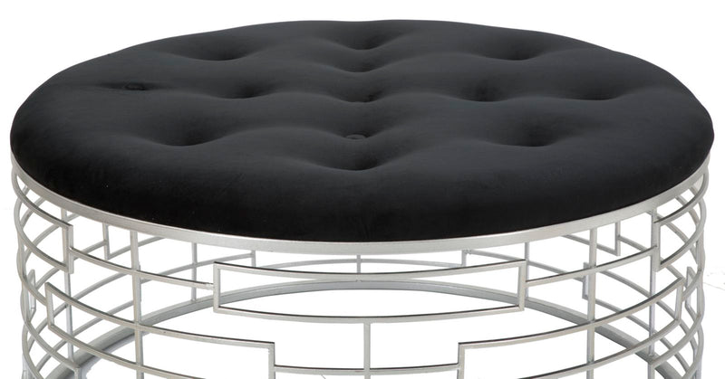 Puff Ice Ø91,5x47 cm in Ferro e MDF e Spugna e Poliestere Argento e Nero-4