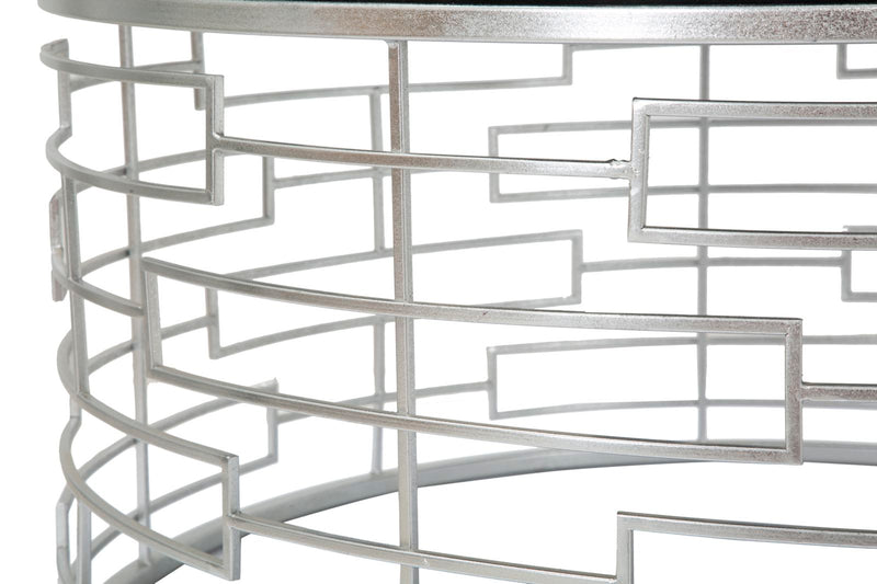 Puff Ice Ø91,5x47 cm in Ferro e MDF e Spugna e Poliestere Argento e Nero-7