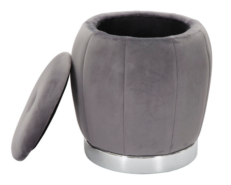 Puff Contenitore Paris Ø43x43 cm in Legno Spugna e Poliestere Grigio e Argento-4