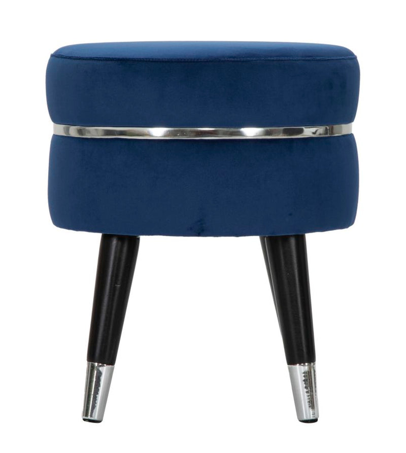 Pouf Poggiapiedi Ø35x40,5 cm in Legno e Tessuto Vellutato Blu-2