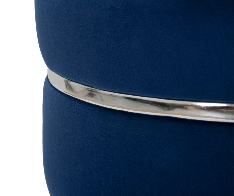 Pouf Poggiapiedi Ø35x40,5 cm in Legno e Tessuto Vellutato Blu-3