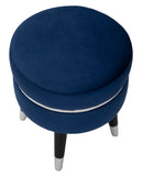Pouf Poggiapiedi Ø35x40,5 cm in Legno e Tessuto Vellutato Blu-4