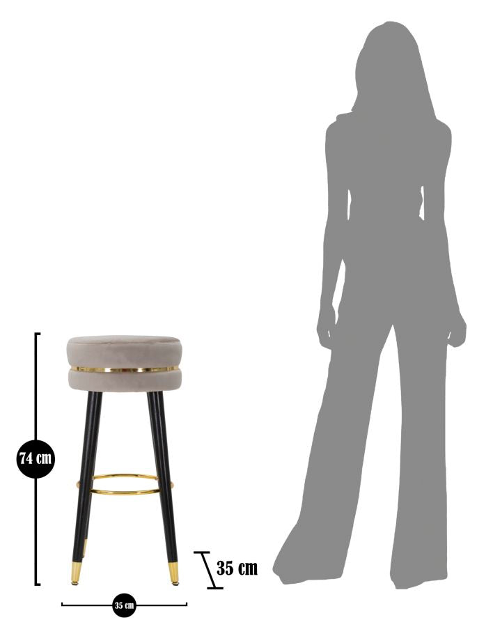 Sgabello Bar Paris Ø35x74 cm in Legno e Tessuto Vellutato Grigio-7