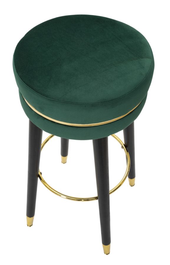 Sgabello Bar Paris Ø35x74 cm in Legno e Tessuto Vellutato Verde-3