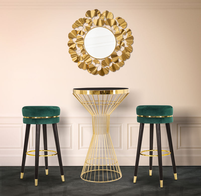 Sgabello Bar Paris Ø35x74 cm in Legno e Tessuto Vellutato Verde-7